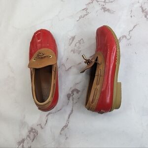 Tory Burch Loafer Women 9 39 Red Bean Boot Wellie Slip On Shoe Leather Rain Boat